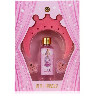 Accentra Little Princess sprchový gel Little Princess Strawberry Vanilla (Shower Gel) 80 ml + balzám na rty(Lip Balm) 2 x 3 g + mycí houba ve tvaru koruny dárková sada – Zbozi.Blesk.cz