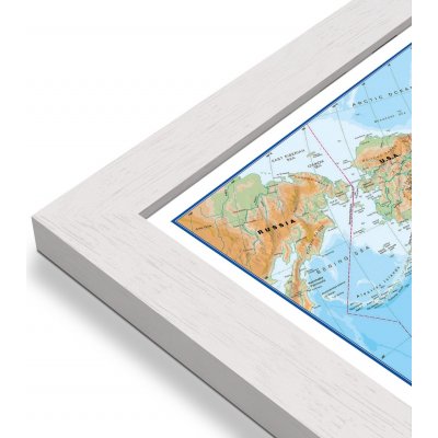 Maps International Svět - nástěnná fyzická mapa 135 x 85 cm Varianta: mapa v dřevěném rámu, Provedení: Pegi bílý – Zboží Mobilmania