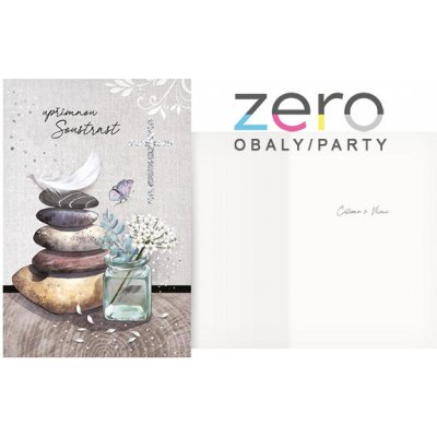 Přání s textem kondolence + obálka - kameny – Zboží Dáma