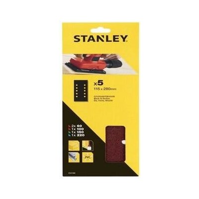 Stanley Brusné papíry pro vibrační brusku 115 x 280 mm děrované, 2x P60, 1xP 100, 1x P150, 1x P220, Black & Decker, Elu, Festo, Hitachi, 5 ks - ST-STA31086-XJ – Zboží Mobilmania