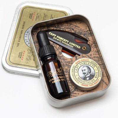 Captain Fawcett Ricki Hall´s olej na vousy 10 ml + vosk na knír 15 ml + skládací hřeben na knír dárková sada