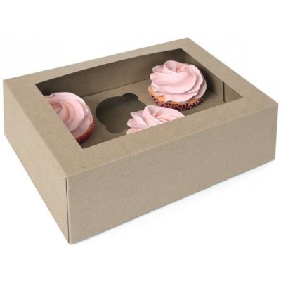 Papírová krabička Kraft papír s OKNEM, 6 cupcake - House of Marie – Zboží Mobilmania