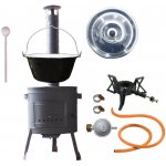 Perfect Home kotlík na guláš smalt 1,2 mm 20 l hořák litinový 5,5 kW poklice nerez 47 cm INOX nízká žáruvzdorná kotlina 42 cm PLUS 600 vařečka 50 cm smrk – Zboží Dáma