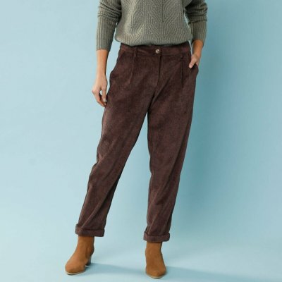 Manšestrové 7/8 chino kalhoty pro menší postavu čokoládová – Zboží Dáma