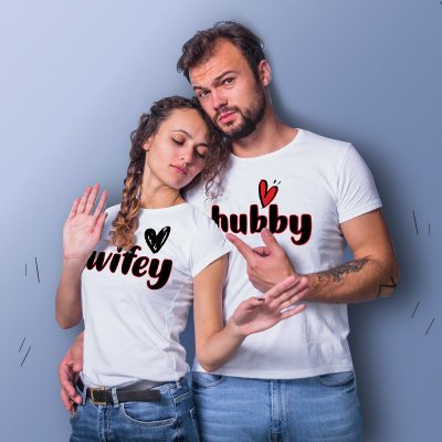 tričko s potiskem Párová svatební trička Wifey a Hubby Bílá – Zboží Mobilmania