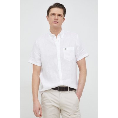 Lacoste plátěná košile regular s límečkem button-down bílá – Zboží Mobilmania