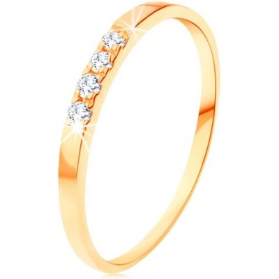 Šperky Eshop Zlatý prsten tenká lesklá ramena linie čtyř čirých zirkonků S3GG111.20 – Zboží Mobilmania