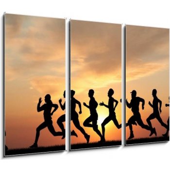 Obraz 3D třídílný - 105 x 70 cm - Marathon, black silhouettes of runners on the sunset Maraton, černé siluety běžců na západ slunce