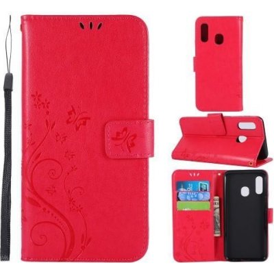 Pouzdro Butterfly PU kožené peněženkové Samsung Galaxy A20e - červené