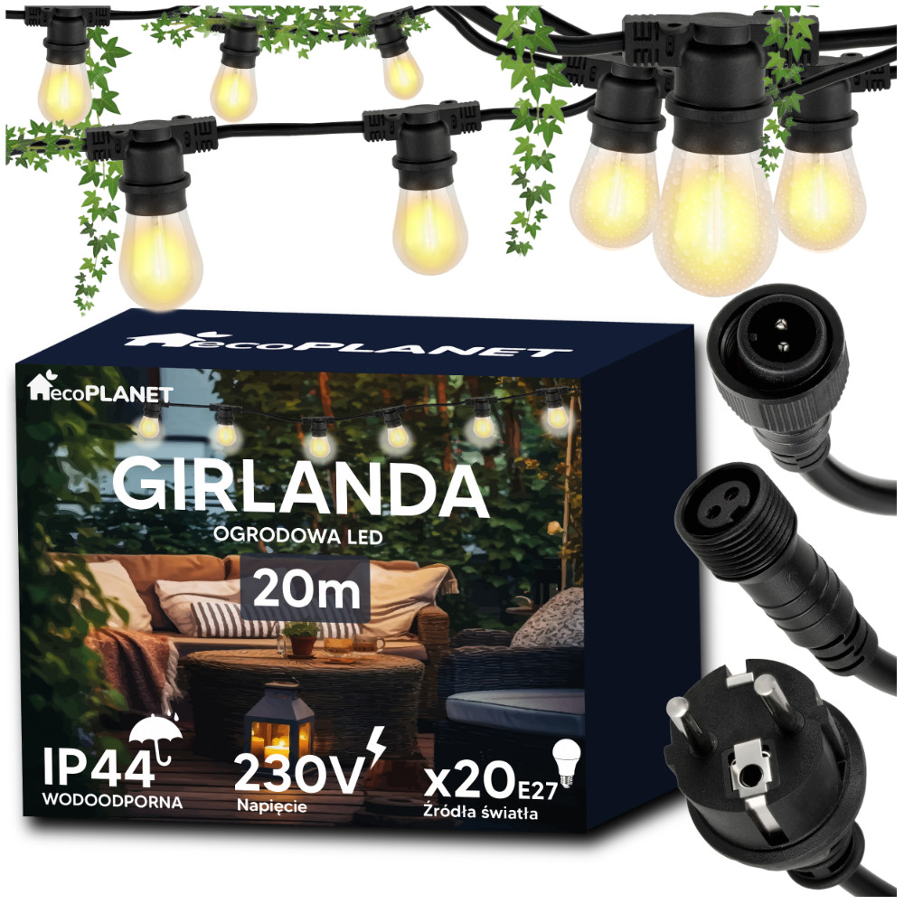 BERGE Zahradní girlanda 20m + 41x 1W LED žárovka