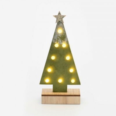 ACA Lighting dřevěná dekorace zelený strom se zlatou hvězdou 10 MINI LED na baterie 2xAA WW IP20 12.5X4.5X27cm X061011210