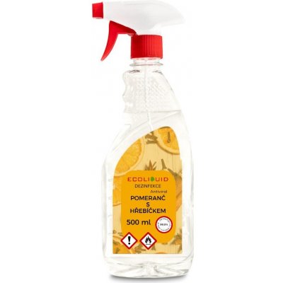 Ecoliquid Antiviral dezinfekce na ruce sprej pomeranč + hřebíček 500 ml