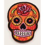 Nažehlovací záplata - Mexická lebka - Día de Muertos - oranžová - rozměr 5,5 cm x 5 cm – Hledejceny.cz