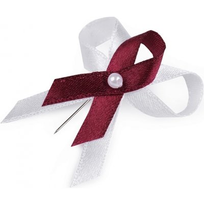 Svatební mašličky 4 cm s perličkou 4 cm - bílo - vínové – Zboží Dáma