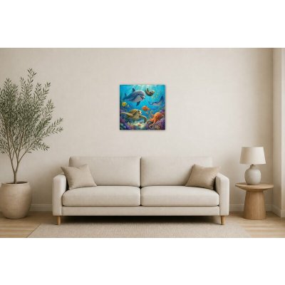Obraz na plátně – Veselí podmořští kamarádi mezi korály 60 × 60 cm – Hledejceny.cz