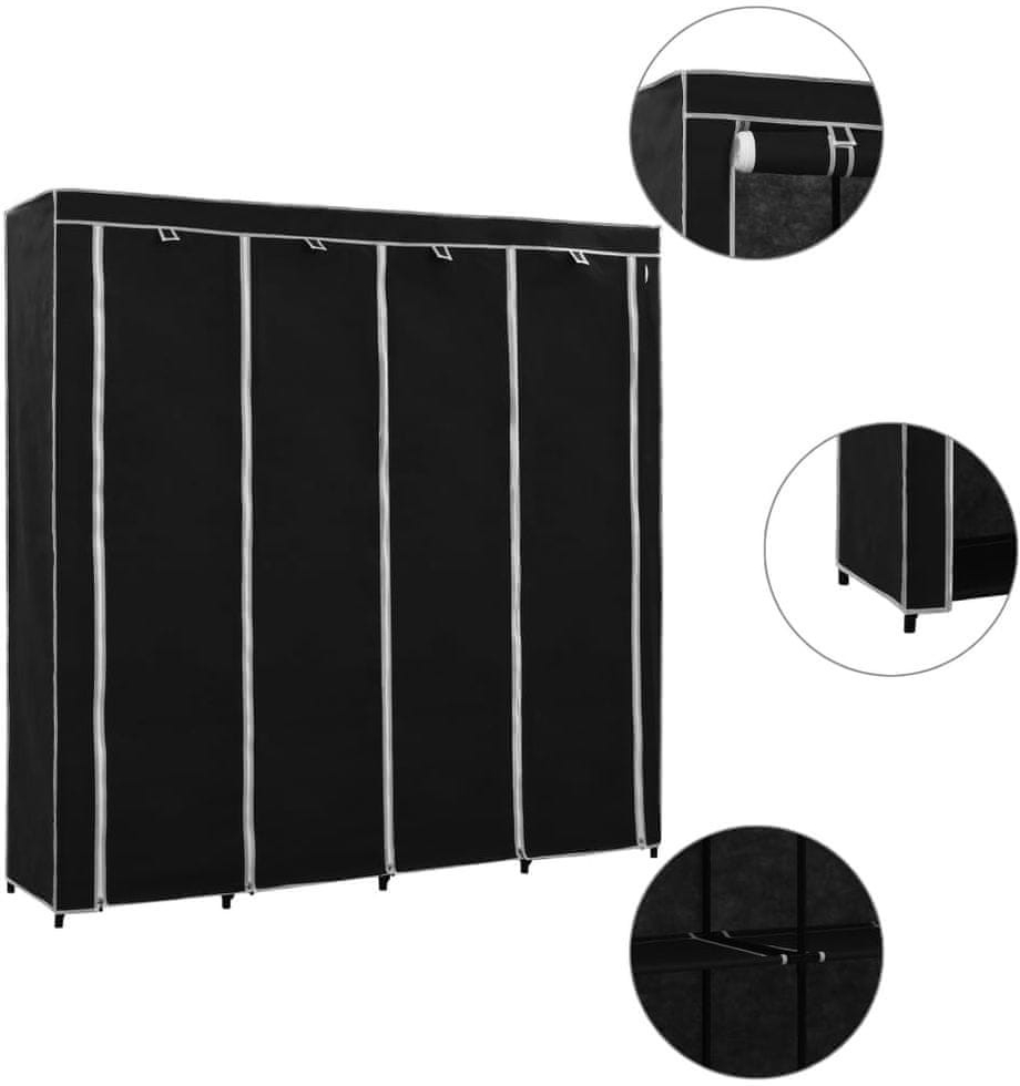 Vidaxl 282445 Wardrobe with 4 Compartments Black 175x45x170 cm