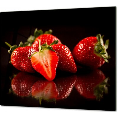 Glasdekor Ochranná deska čerstvé červené jahody - Ochranná deska: 65x90cm, Lepení na zeď: S lepením na zeď – Zbozi.Blesk.cz