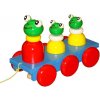 Dřevěná hračka Miva tři žabky barevné