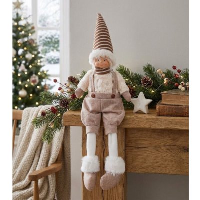 MagicHome figurka, Chlapeček s vysokým kloboukem, látka, hnědá a bílá, 17x12x54 cm – Hledejceny.cz