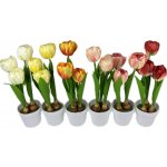 Tulipány umělé v květináči - krémovo-růžové