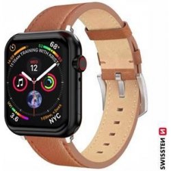 SWISSTEN LEATHER BAND FOR APPLE WATCH 42 / 44 / 45 / 49 mm BROWN (silver buckle and silver lug) 46000814