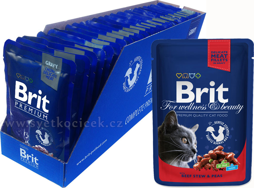 Brit cat Premium hovězí & hrášek 20 x 100 g