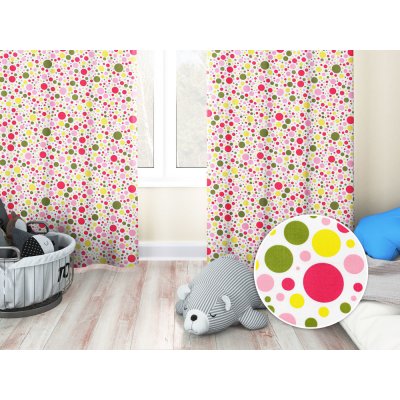 Biante Dětský bavlněný závěs Sandra SA-209 Růžové a žluté puntíky na bílém 140x140 cm – Zboží Mobilmania