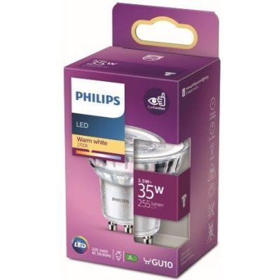 Philips LED žárovka 3,5W/35W 255lm GU10 2700K 220-240V 36D bodová – Hledejceny.cz