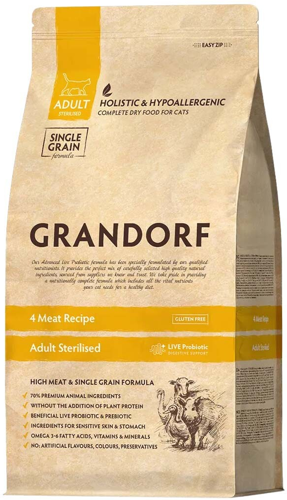 Grandorf granule pro kočky Adult Sterilised 4 druhy masa 2 kg