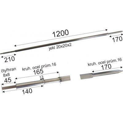 Karel Janeček Grilovací jehla Ráhno 20 x 20 mm se čtyřhranem 8 x 8 mm 1200 mm – Hledejceny.cz