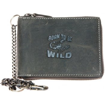 Born to be wild šedá kožená peněženka se škorpionem dokola na zip s řetězem a karabinkou