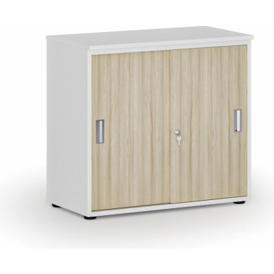 Primo Kancelářská skříň se zasouvacími dveřmi WHITE, 740 x 800 x 420 mm, bílá/dub přírodní – Zboží Dáma
