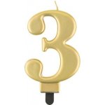 GoDan Narozeninová svíčka na dort 3 metalická zlatá 8 cm – Sleviste.cz