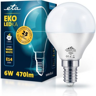 ETA ACC žárovka LED ETA EKO LEDka mini globe 6W, E14, teplá bílá
