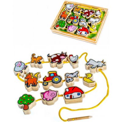 Teddies DŘEVO Provlékačka zvířátka navlékací korálky set s doplňky – Zboží Dáma