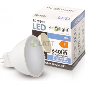 Ecolight LED žárovka MR16 12V 8W studená bílá