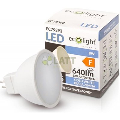 Ecolight LED žárovka MR16 12V 8W studená bílá