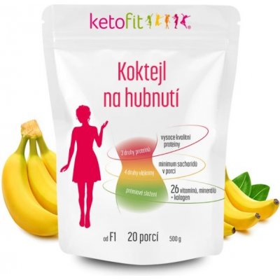 KetoFit Banánový koktejl 500g 20 porcí – Zbozi.Blesk.cz