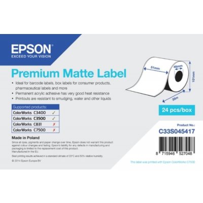 Epson C33S045417 Premium Matte, pro ColorWorks, 51mmx35m, bílé samolepicí etikety – Hledejceny.cz