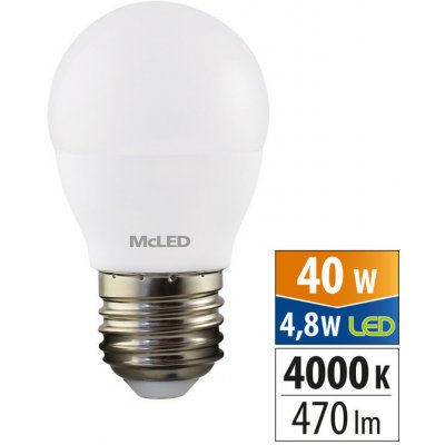 McLED LED žárovka E27 G45 4,8W 40W neutrální bílá 4000K – Zbozi.Blesk.cz