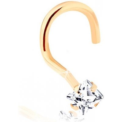 Šperky Eshop Zahnutý piercing do nosu ze žlutého zlata čirý zirkonový čtvereček S2GG95.30 – Zboží Dáma