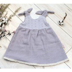Kojenecké šatičky a sukně Baby Nellys Letní lehoučké mušelínové šaty Summer Stars šedé