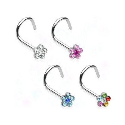 Šperky4U zahnutý piercing do nosu kytička N01062-P – Zboží Dáma