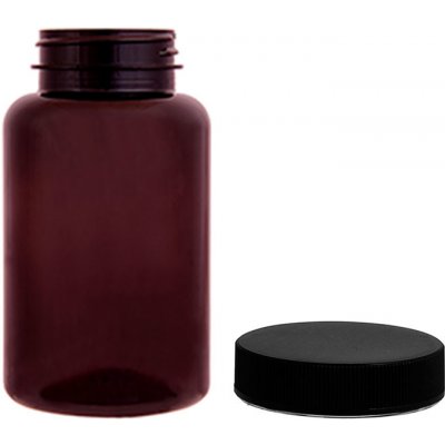 Pilulka Plastová lahvička, lékovka hnědá s černým uzávěrem 150 ml