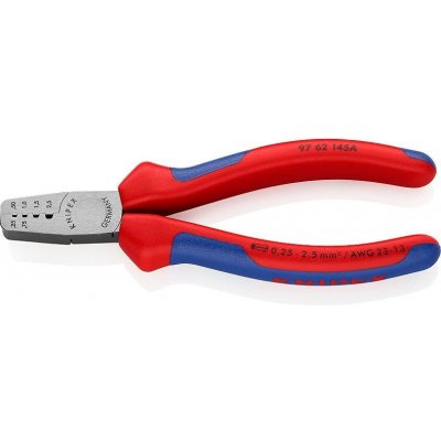 KNIPEX - kleště lisovací - 145mm - na kabelové koncovky, k lisování dutinek DIN 46228 část 1+4, 0.25-2.5mm², dvousložkové (9762145A) – Sleviste.cz