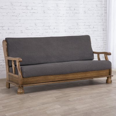 Nueva Textura strečový potah na sedačku - dvojkřeslo s dřevěnými rukojeťmi Niagara antracitový 130 - 160 cm – Zbozi.Blesk.cz