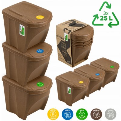 PROSPERPLAST Sada 3 odpadkových košů SORTIBOX ECO WOOD naturo 3 x 25 l – Zboží Dáma
