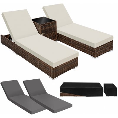 TECTAKE Ratanové zahradní lehátko hliníkové 2x s kostkovým stolkem černá – Sleviste.cz