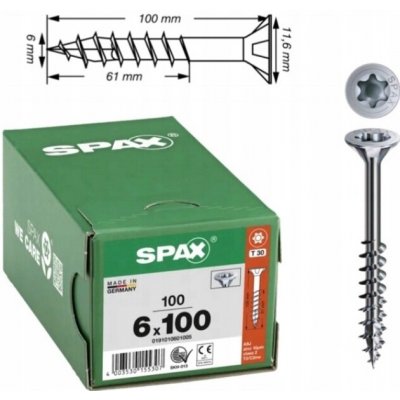 SPAX vrut zápustná hlava 6.0x100 část. závit TX30, Wirox-stříbrná, certifikovaný (100 ks) – Hledejceny.cz