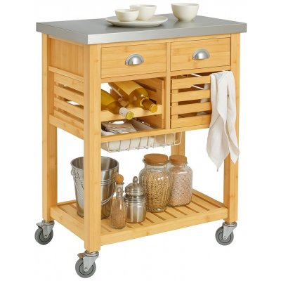 Servírovací stolek kolečka kov dřevo nerez NoBi MALORKA – Zboží Dáma